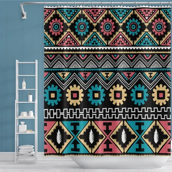 

Cassisy Fashion Geometry Curtains For Bathroom Waterproof Polyester Washable Bath Curtain Washable Bath Decor Curtain With Hooks