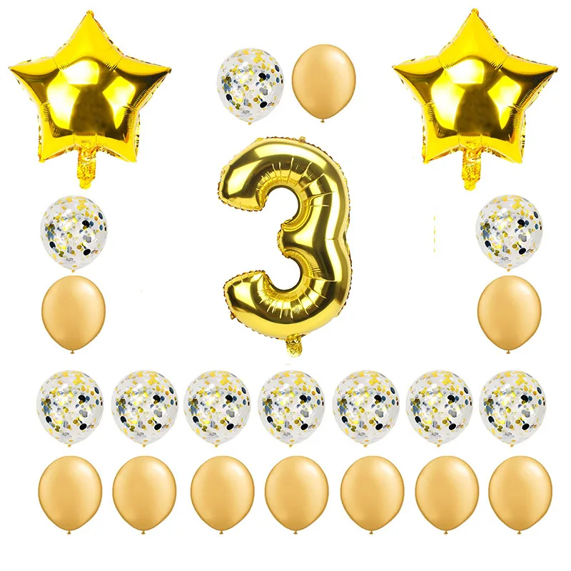 37 шт. розовое золото номер 3 фольги Воздушные шары набор 3-й день рождения украшения для маленьких мальчиков и девочек 3 года счастливый Декор ко дню рождения розовый синий - Цвет: 23pcs gold