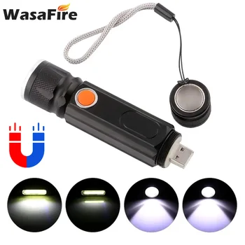 

Multifunctional LED Flashlight USB Rechargeable Waterproof T6 Torch Side COB Light Linterna Tail Magnet Work Light