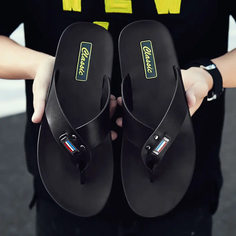 

Summer Genuine Leather Flip-flops Men's Korean-style Casual Sandals Cool Fashion Flip-flop Sandals Anti-slip Cowhide MEN'S Slipp