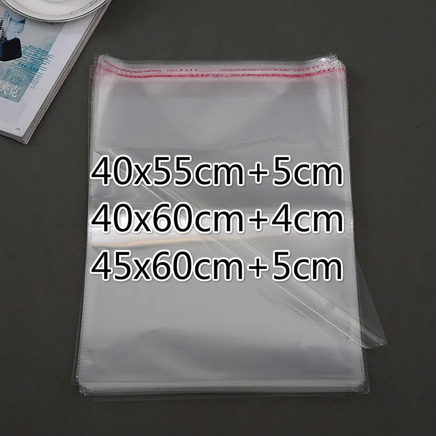 100pcs self-прозрачные пакеты сумки прозрачные герметизирующий пакет(40x60+ 4 см)(40*55/45*65) подарок Пластик упаковка самоклеющиеся пломбы
