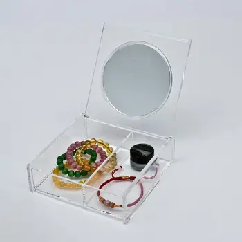 

Makeup Storage Box Jewelry Container Cosmetics Organizer Necklace Earrings Storage Case with Mirror Transparent