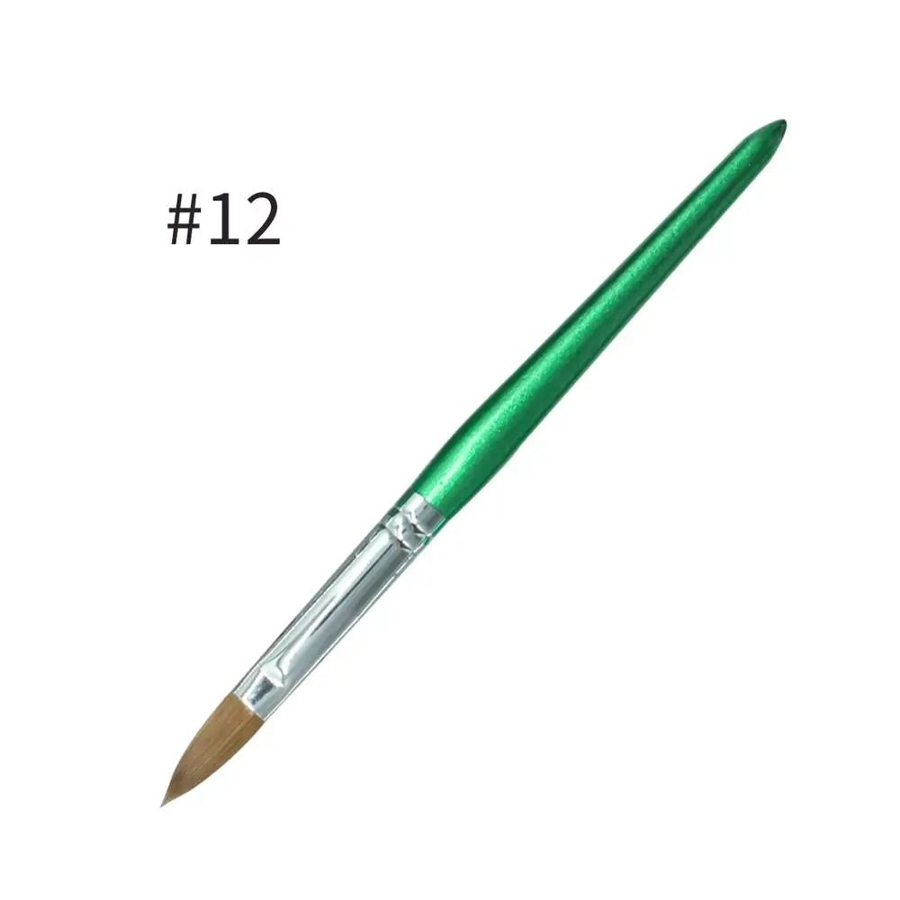 Оценочное качество Колонок Соболь волос ногтей акриловая кисть овальная гофрированная зеленая сверкающая деревянная ручка ногтей живопись кисти - Цвет: Size 12