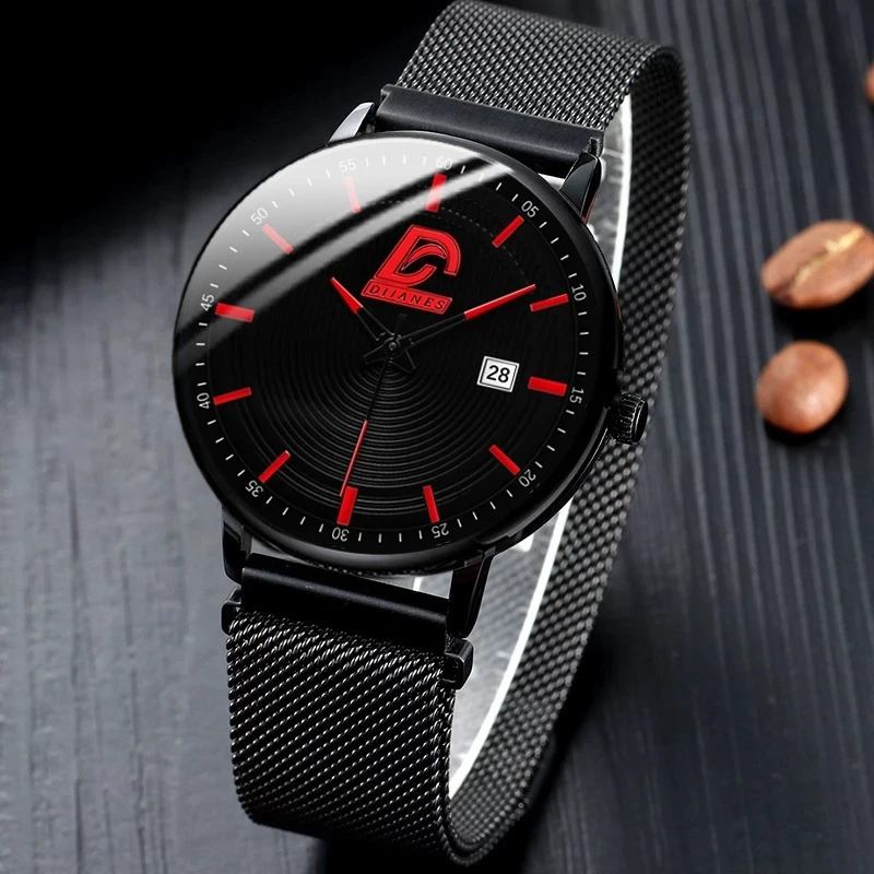 2023 Fashion Mens Minimalist Watches Ultra Thin Magnet Buckle Watch Men Business Stainless Steel Mesh Belt Quartz Wristwatch 3