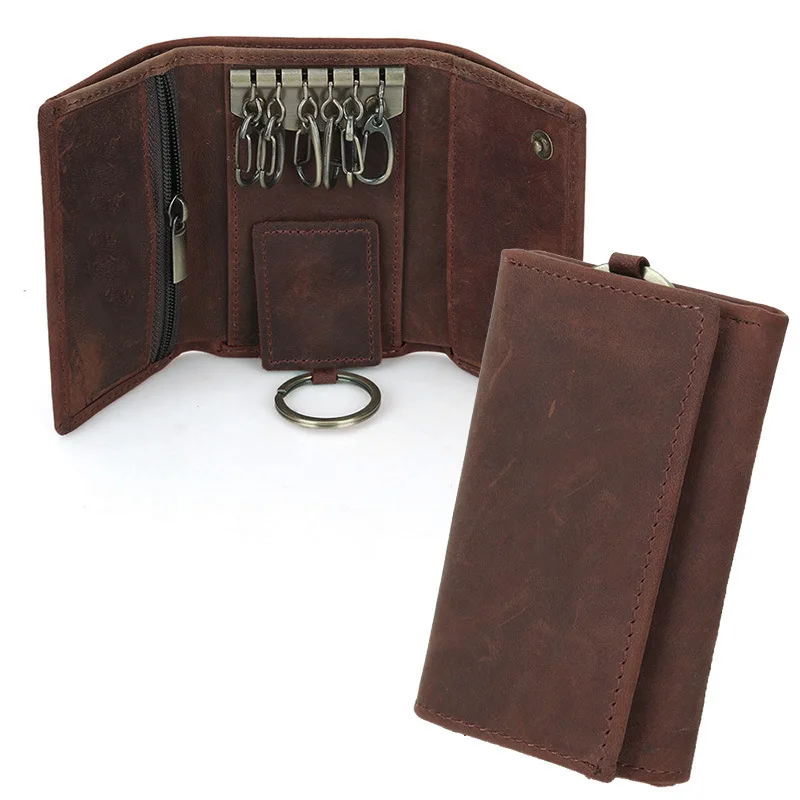

2018 New Retro Leather Men's Car Key Bag Crazy Horse Leather Men's Wallet