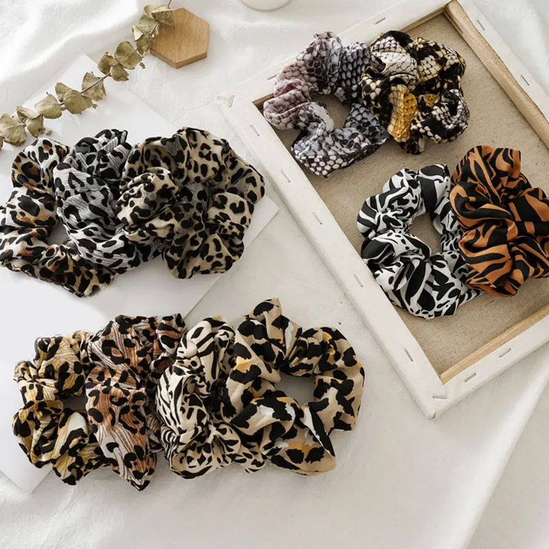 

2019 Chiffon Hairbands Leopard Printed Ponytail Holders Floral Hair Scrunchie Elastic Hair Bands Snake Printing Women Accesorios