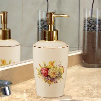 

Ceramic Liquid Soap Dispenser Bathroom Shampoo Shower Gel Bottle With 304 SUS Press Type Head Perfume Bottle Beige/White