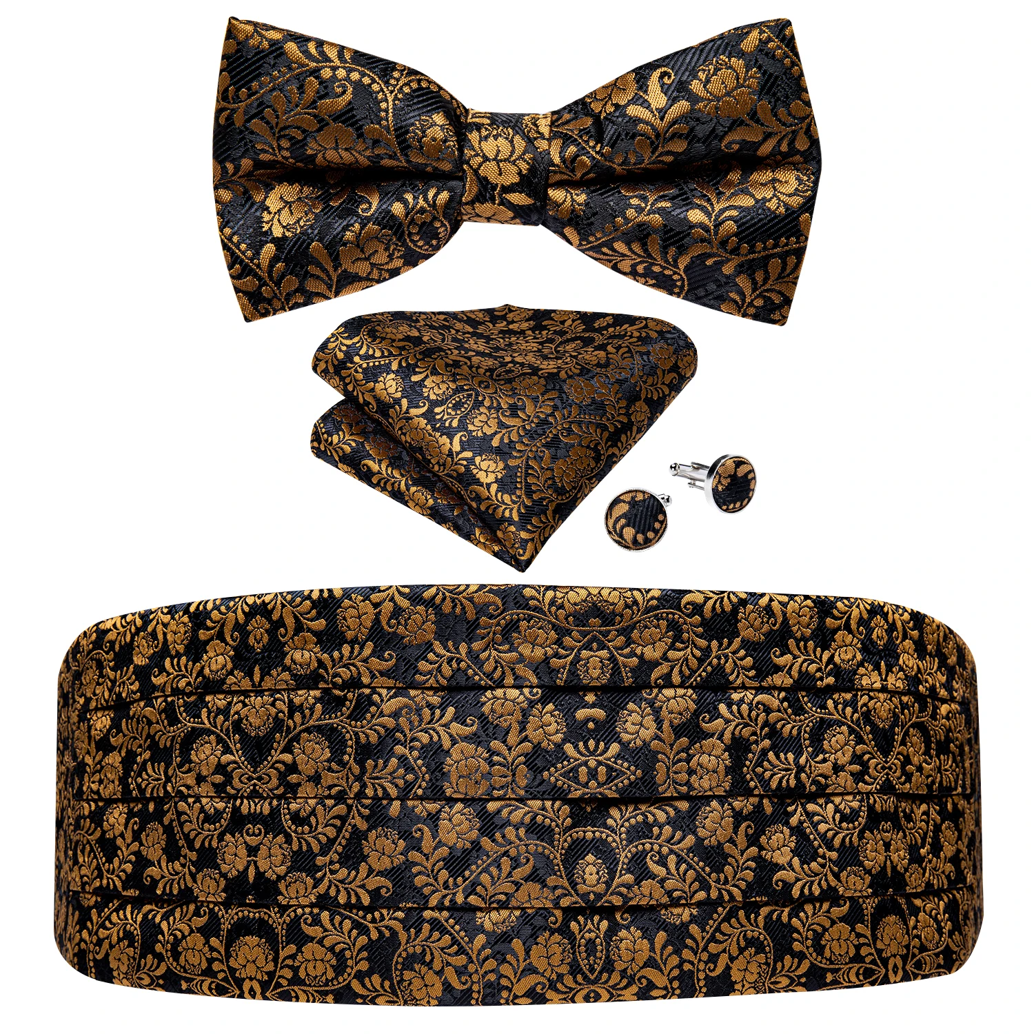 BrandBlackGoldCummerbundsForMenGentlemenCummerbundBowTieSet