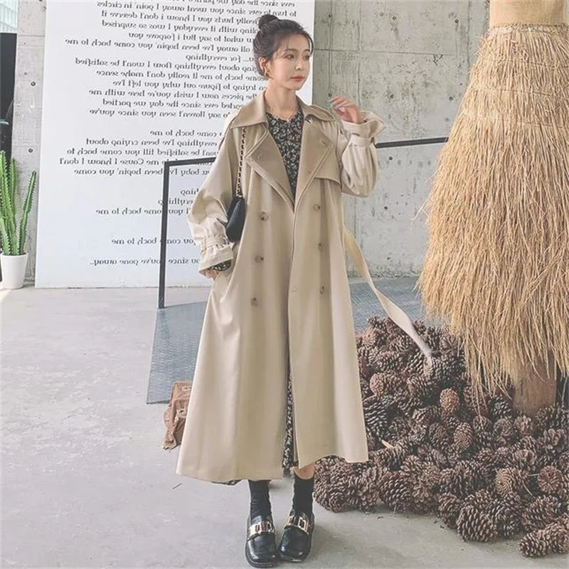 

Spring And Autumn Outerwear Korean Style Loose Oversized Long Women's Trench Coat Double-Breasted Belted Female Windbreaker