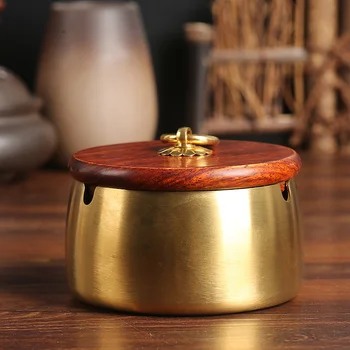 

New Chinese Style Brass Ashtray rosewood ashtray with cover