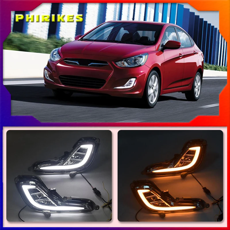 

Yellow Turn Signal Function 12V Car DRL LED Daytime Running Light Fog Lamp For Hyundai Accent Solaris 2010 - 2013