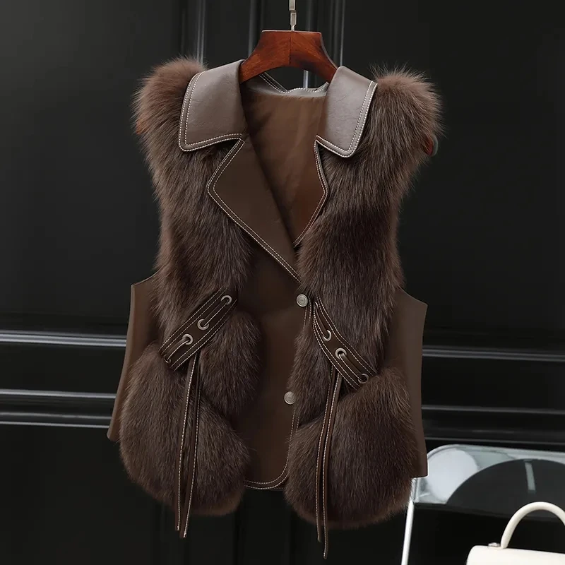 High Quality Imitation Fox Fur Vest Jacket Women Fur Vest Jacket 2024 Winter Waistcoat Short Fur Vest Female Vestcoat Sleeveless 3
