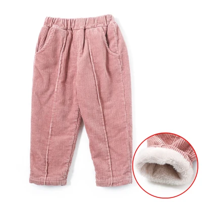 pink thick Детские штаны; Вельветовая детская одежда; сезон осень-зима; брюки для девочек; штаны-шаровары для маленьких мальчиков; плотная Теплая Флисовая одежда для малышей - Цвет: pink thick