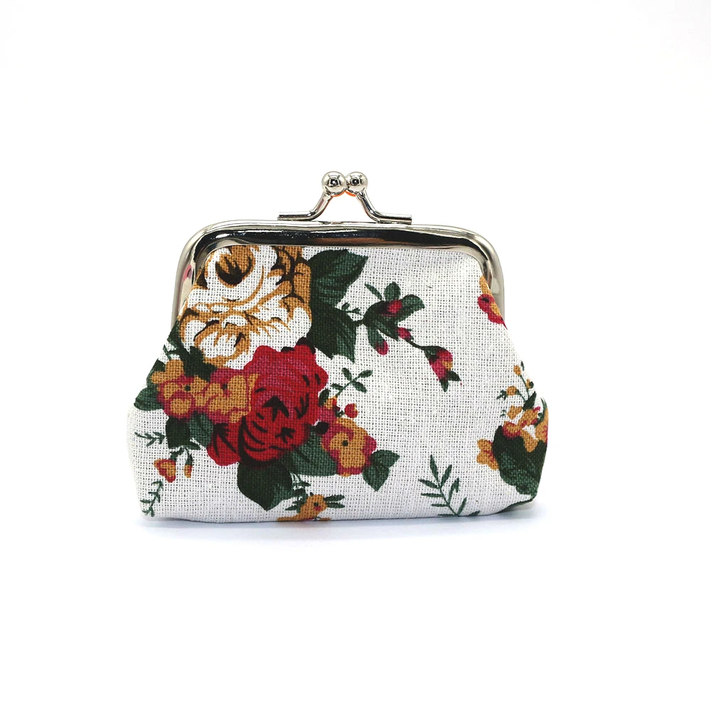 Vintage Women Coin Purse Mini Wallet Small Flower Printing Hasp Wallet Cotton Fabric