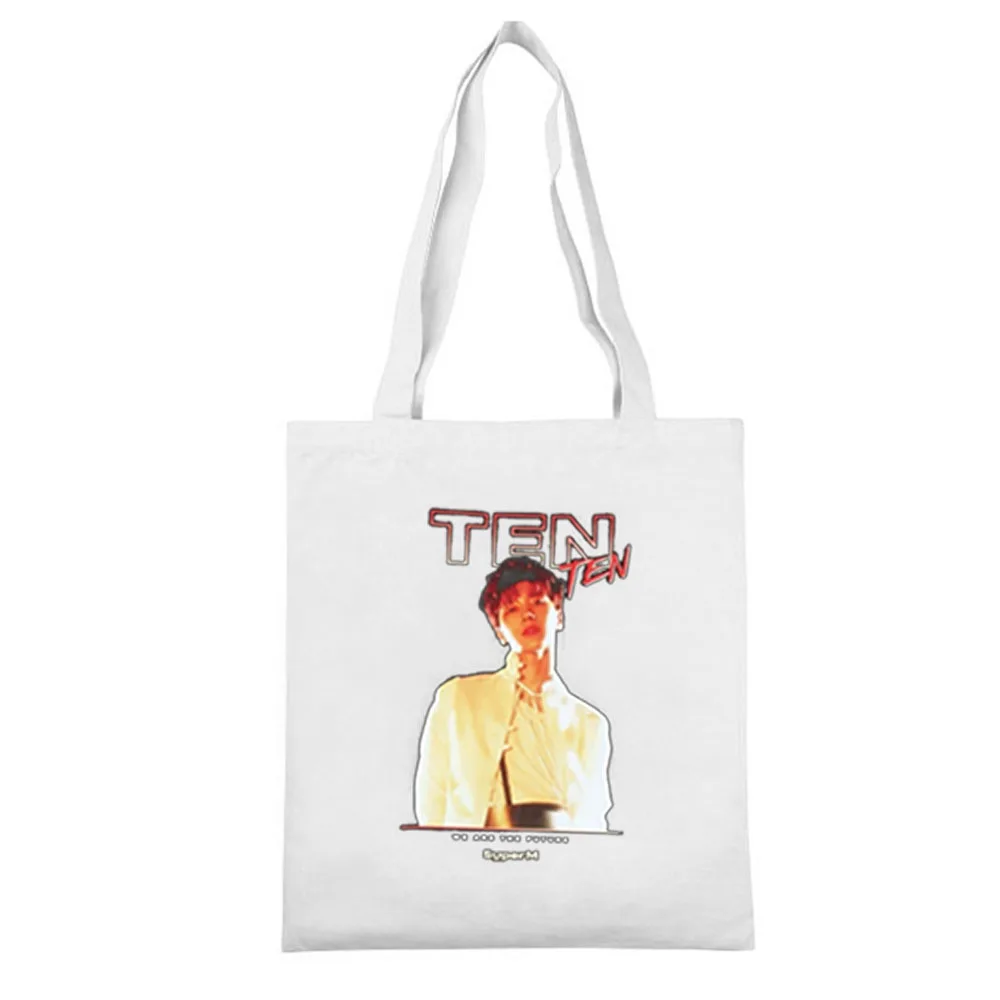 TEN-white Kpop, Холщовая Сумка на плечо с принтом суперма, сумки для покупок, сумка BAEKHYUN TAEYONG MARK TEN, сумки для хранения, Эко сумка, коллекция болельщиков, подарки - Цвет: TEN-white
