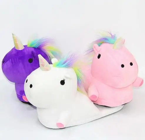 

Unicorn Slippers Licorne Led Bed White Flats Winter Warm Fur Plush Adult Cartoon Women Unisex Home Indoor Shoes Cute