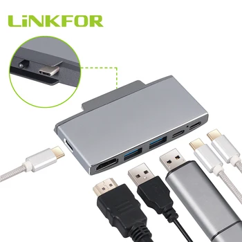 

LiNKFOR USB C Hub HDMI Adapter 6-in-1 USB C Hub 2 USB C Ports 4K USB C to HDMI For Surface Go Docking Station