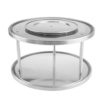 

Lazy Susan Turntable, 2 Tier Stainless Steel 360 Degree Spinning Spice Rack Holder for Home