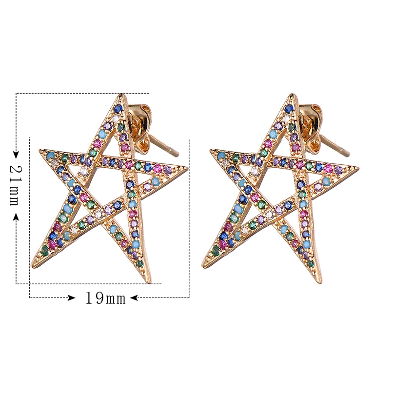 Pipitree CZ ювелирные изделия для ушей большая звезда серьги гвоздики разноцветный кубический цирконий Модные женские сережки Bijoux Femme Рождественский подарок
