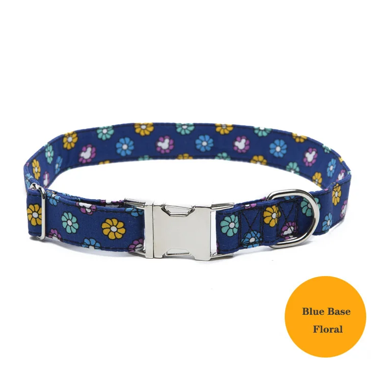 Blue Floral Ошейник для собак, персонализированный, с бесплатной гравировкой, Нейлоновый, с цветочным принтом, ошейник для собаки, с идентификационной биркой, для щенка, котенка, питомца, табличка с идентификационной табличкой, ошейник для питомца - Цвет: Blue Floral