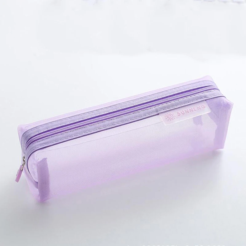 Purple Прозрачный Сетчатый Чехол-карандаш для студентов, милый однотонный чехол для карандашей, сумка для хранения, офисные школьные принадлежности - Цвет: Purple