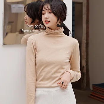 

Women Soft Sweaters Autumn Thin Tops Turtleneck Sweater Solid High Quality Jumper Knitwear Sweater Pulls New Hot 2020