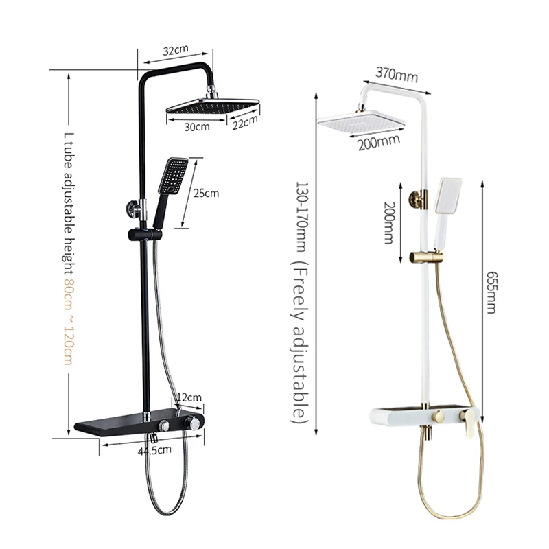 Black Rain Shower Faucet Set Wall Rainfall Shower Faucets Storage Bath Mixer Tap Hot Cold with Hand EL3902