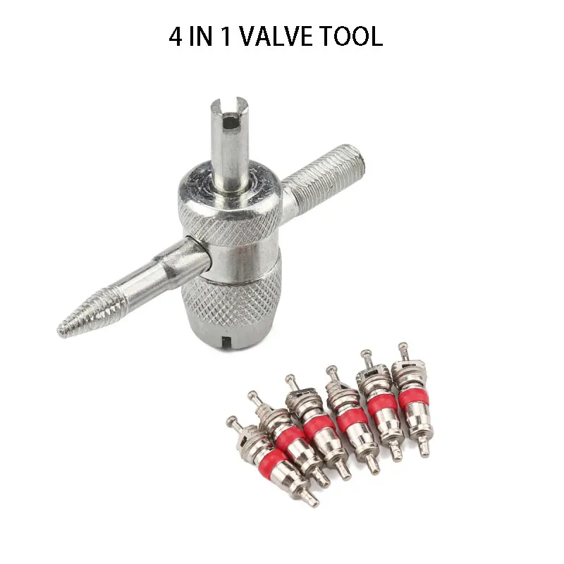 

For Motorcycles Bicycles Atv Lawn Mower Trailer Four-in-one Valve Tool With 6 Brass Valve Cores Fit For Valve Cores-Cars Trucks