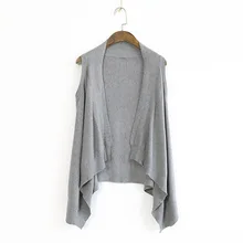 370-0101 осенний женский модный простой однотонный асимметричный подол без пуговиц жилет кардиган без рукавов свитер