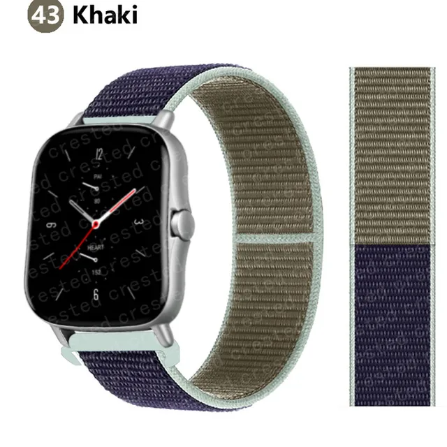 20/22mm Nylon band For Amazfit GTS/2/2e/GTS2 Mini/GTR 3 Pro 42mm/47mm/GTR2/2e/stratos 2/3 Sport Loop Bracelet Amazfit bip strap Khaki 46