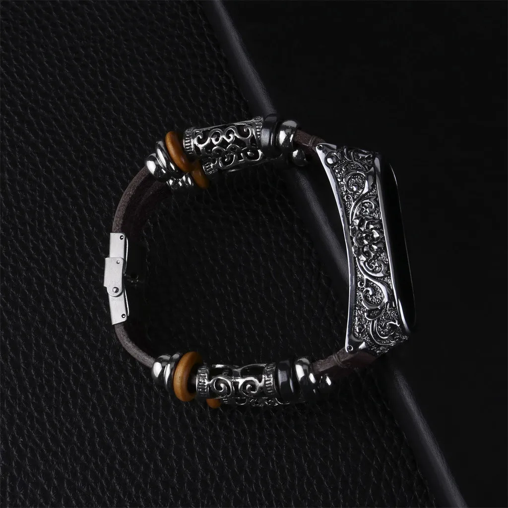 Сменный кожаный ремешок, браслет+ металлический корпус для Xiaomi Mi Band 4 Smart Band Ретро дизайн металлический корпус ремешок