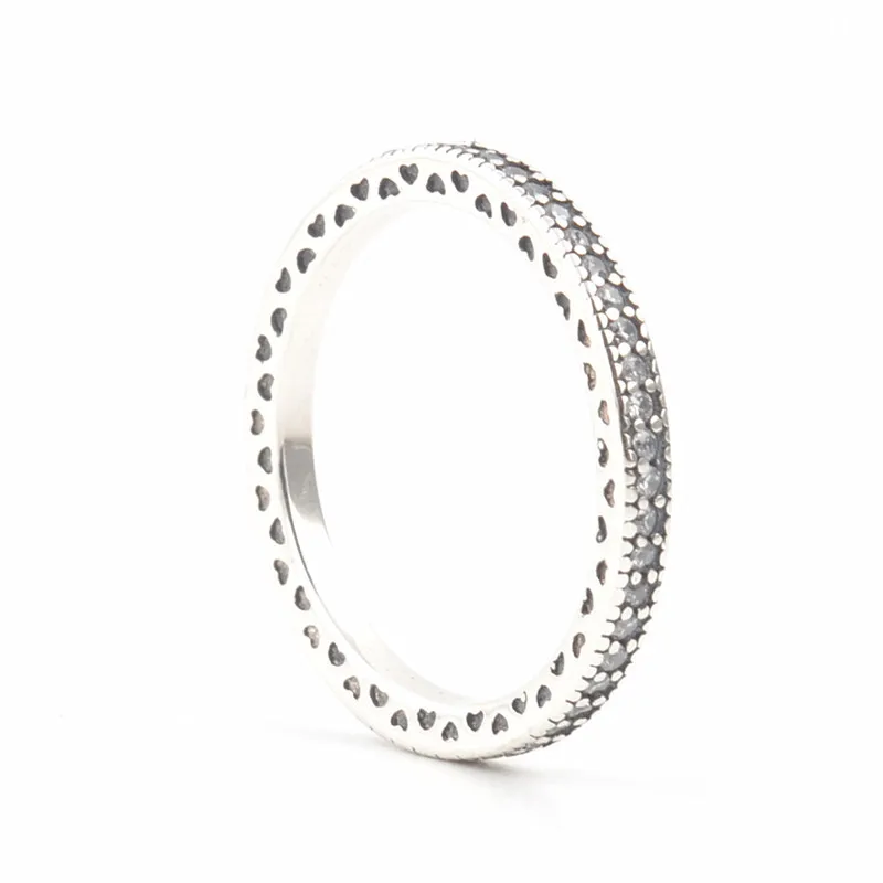 Подлинное 925 пробы Серебряное кольцо пане стекируемые сердечки с кристаллами кольца для женщин подарок на свадьбу ювелирные изделия
