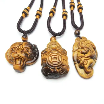 

Natural Tiger Eye Stone Tortoise Pendant Necklace Charm Jewellery Fashion Accessories Hand-Carved Man Woman Luck Amulet