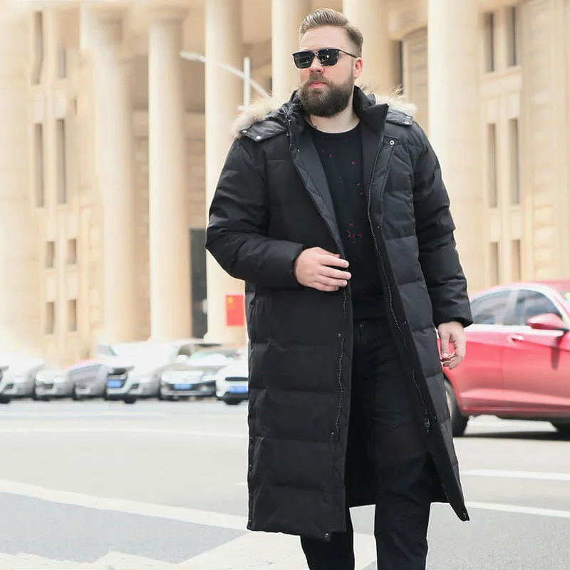 Новинка зимы, мужское длинное черное пальто больших размеров плюс, мужское большое теплое пальто с капюшоном и меховым воротником, больше размеров XL-10XL, 11XL