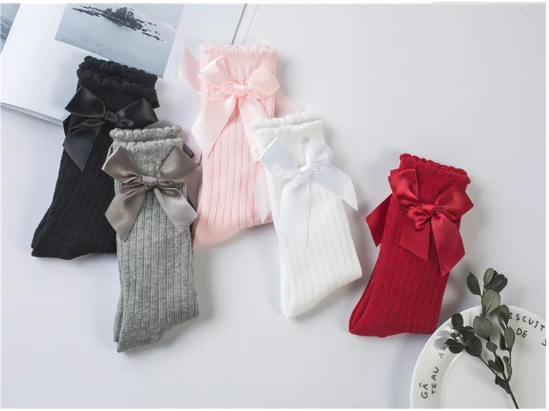 Baby Socks Toddlers Girls Big Bow Knee High Long Cotton Soft Anti Slip Lace Infant Socks Princess Infant Warm Baby Winter
