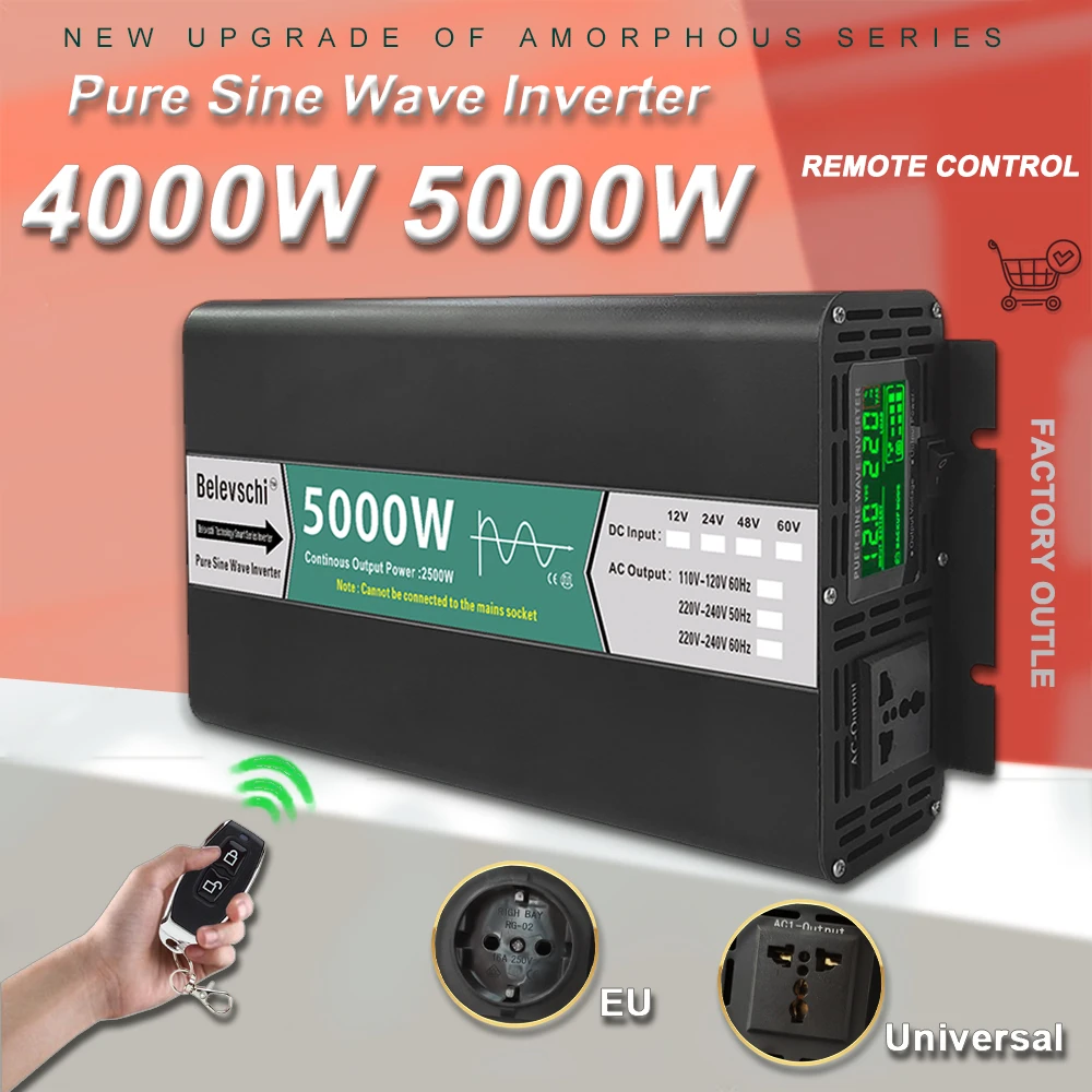 Se Puede Conectar Un Aparato De 110v A 220v Inversor de onda sinusoidal pura, convertidor de voltaje de 12V 24V 48V CC  a CA 110V 220V 5000W 4000W, Control Remoto Portátil, Solar, LED|Inversores  y conversores| - AliExpress
