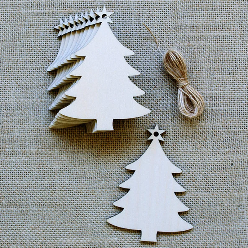 10 x BAUBLE CHRISTMAS TREE 8cm SHAPE PLAIN WOODEN GIFT CRAFT HANGING TAG 