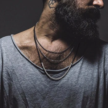 

SQUARE BOX CHAIN AND LEATHER NECKLACE FOR MEN CHAIN CHAIN LEATHER NECKLACE