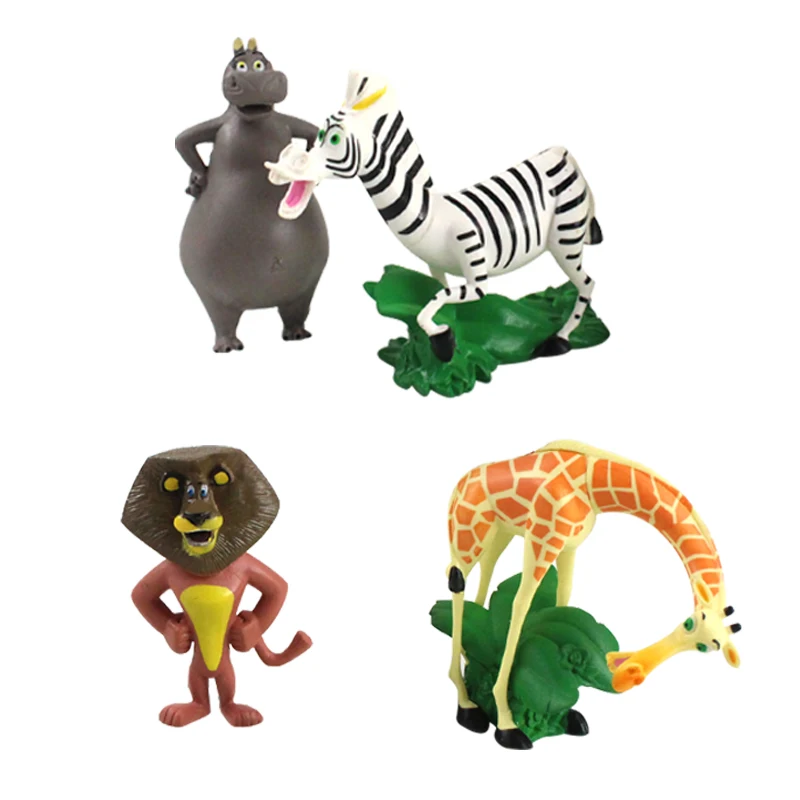 4pcs Madagascar Toys Model Dolls Animal Lion Zebra Giraffe Anime Collection Figures Kids Gifts Cake Toppers | Игрушки и хобби