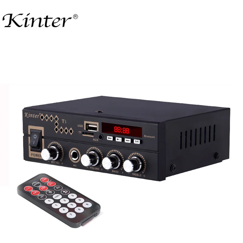 kinter T1 mini amplifier audio HiFi stereo sound AC power DC 12V with AUX TF USB MIC input Remote control supper bass treble