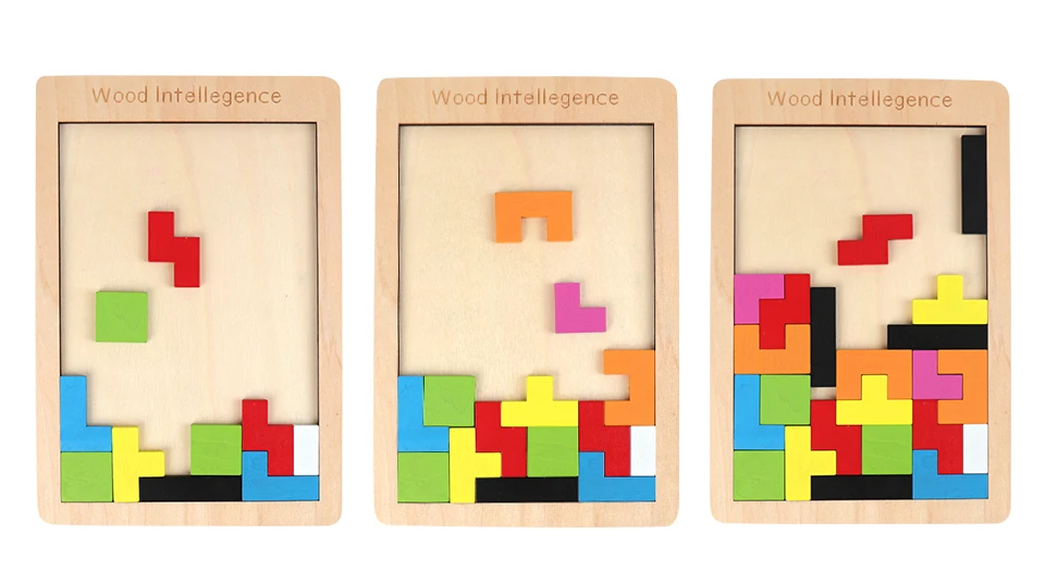 3D Wooden Tetris Puzzles Colorful Jigsaw Board Toys Tangram Children Intellectual Educational Toys Baby Wood Gifts