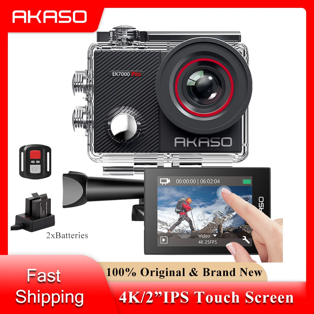 AKASO 액션 카메라, EK7000 프로, 4K30 카메라, 터치 스크린, 40m 방수 카메라, 스포츠 카메라, 원격 제어 지원, 외부 마이크