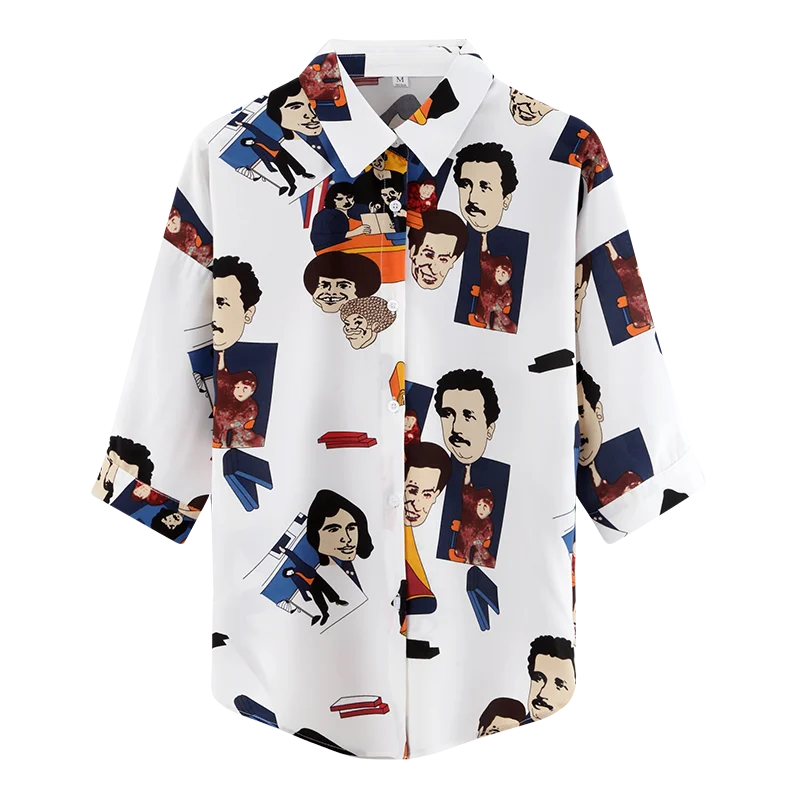 2020 Women Blouses Brand Excellent Quality Print Character White Shirt Women Cotton Casual Short Sleeve Summer Shirt Tops Lady