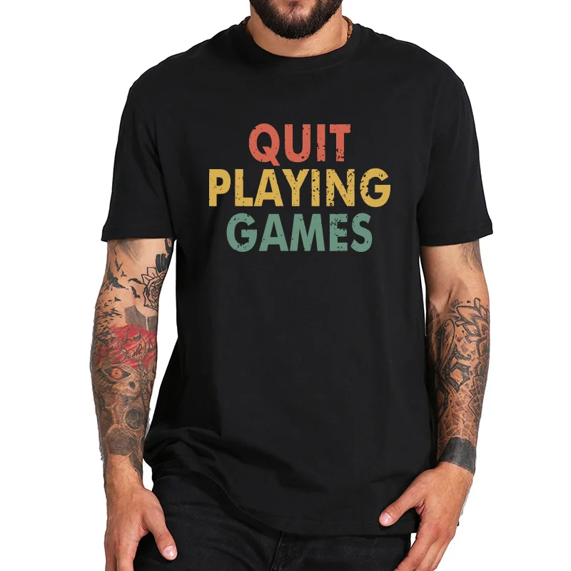 Quit Playing Games Song T Shirt Letter Print Vintage 90s Music Lover Fans Gift Tshirt Breathable EU Size 100% Cotton Tops | Мужская