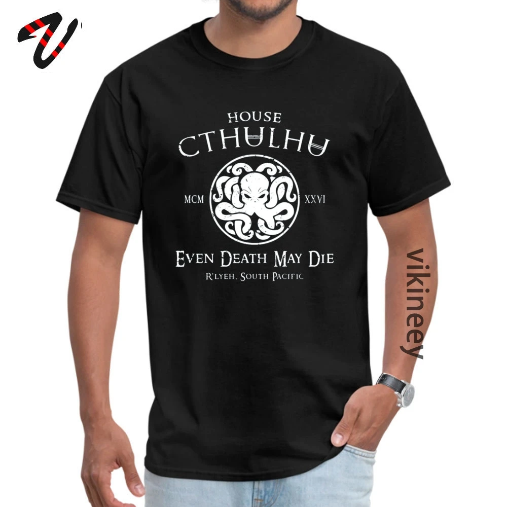 House Cthulhu On Sale Custom T Shirts Round Neck Cotton Fabric Short Sleeve Tops Shirt for Men Clothing Shirt NEW YEAR DAY House Cthulhu 7362 black
