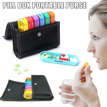 

2019 Hot BPA-Free Pill Organizer Box Weekly Case Easy to Slide Durable Leather Pouch I88 #1