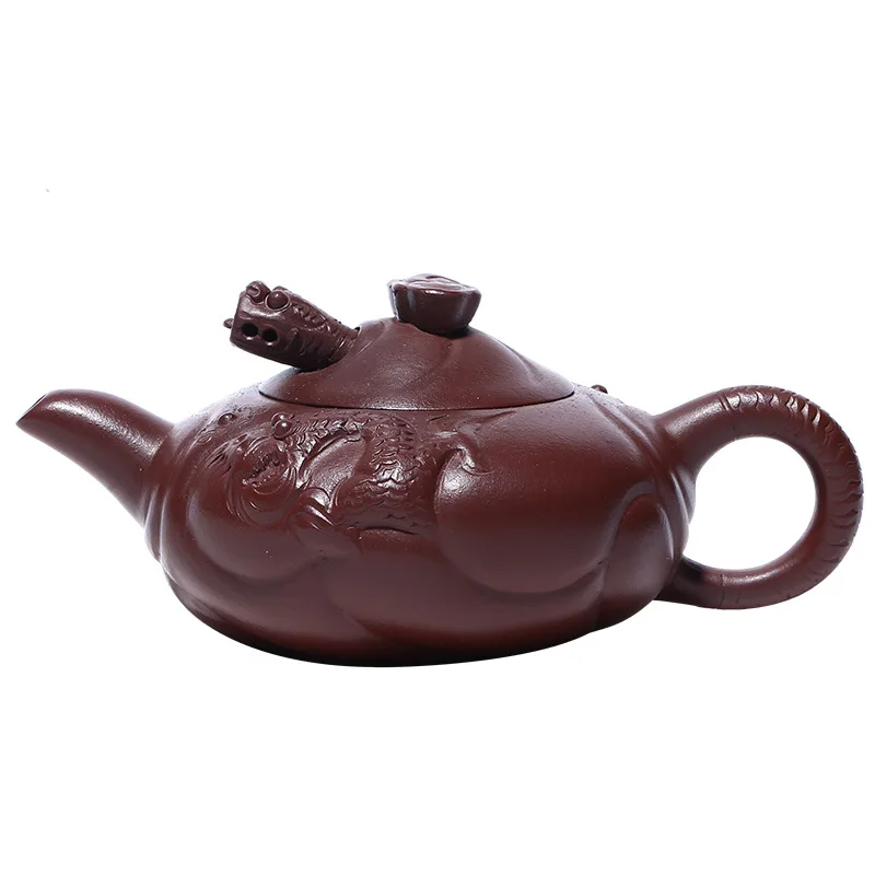

Handmade Yixing Zisha Teapot, Kung-Fu Teaware, Purple Clay Drinkware for Puer Green and Black, Sketch Fish-like Dragon Pot