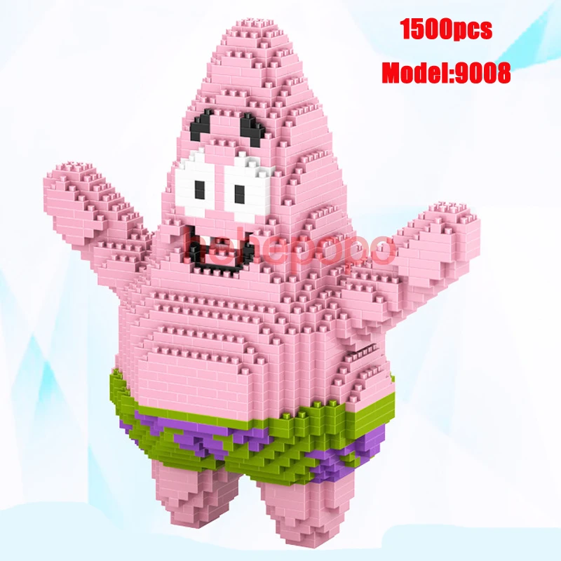 

HC 1500pcs 9008 Magic Blocks Cute Anime Patrick Star Building Bricks 3D Auction Figure Sponge Micro Blocks Kids Toys Girls Gifts
