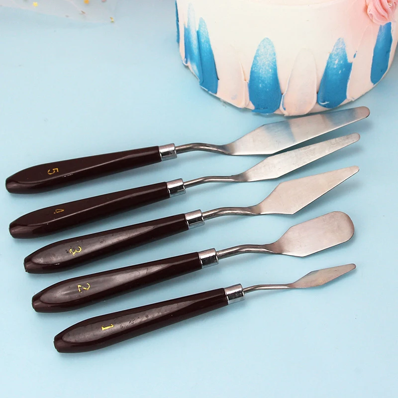Cake Spatula Butter Stainless Steel Cream Icing Frosting Knife Smoother 5Pcs/Set Kitchen Pastry Cake Decoration DIY Baking Tools silicone spatula
