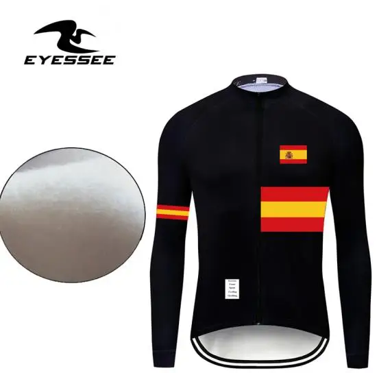 Fleece long sleeve Теплая испанская велосипедная Джерси Eyessee Мужская Зимняя Теплая Флисовая одежда с длинным рукавом для соревнований по дорогам велосипед MTB велосипедная одежда - Цвет: Fleece long sleeve